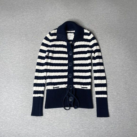 H&M L.O.G.G Women's Vintage Y2K Cable Knit Striped Button-Front Cardigan Sweater - Picture 6 of 8